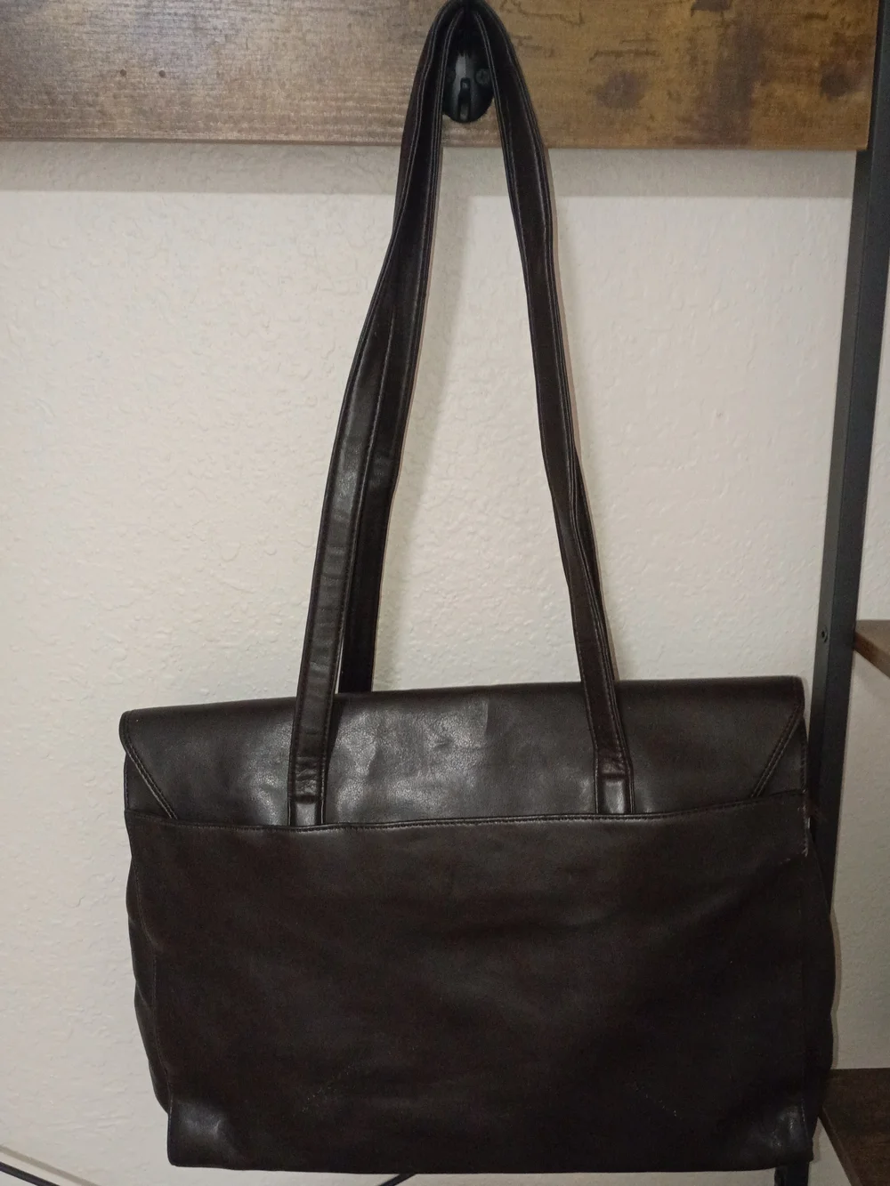 Nine West Classic Dark Brown Leather Laptop Tote Bag/Work Bag with Gold Accent